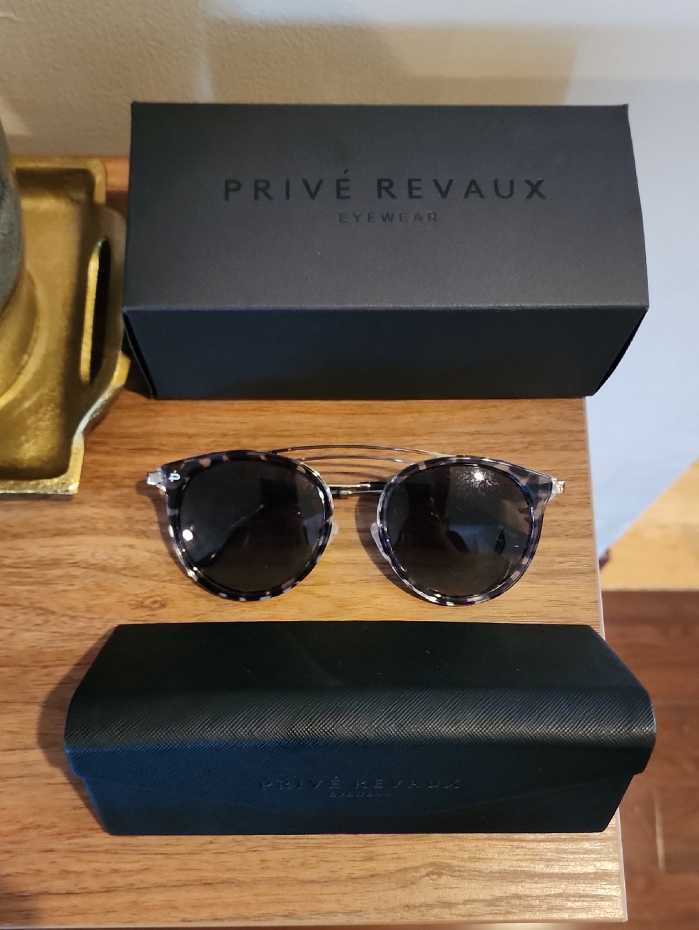 Privé Revaux Round Sunglasses - Tortoiseshell Frame, Black Lenses